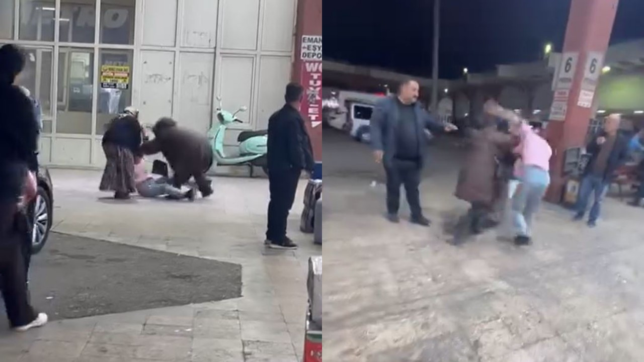 Kadınların saç saça baş başa kavgası kamerada