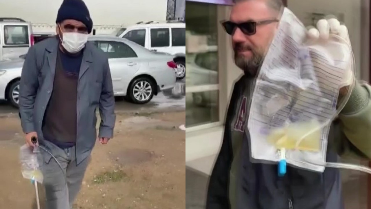 Sonda tüpüne meyve suyu koyup dilencilik yapan şahıs yakalandı