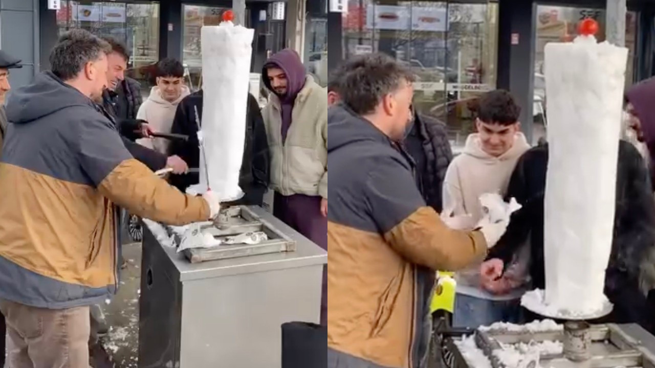 İnegöl'de döner ustasından "kardan döner" ikramı