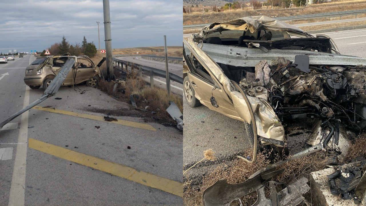 Hurdaya dönen araçtan sağ çıktı