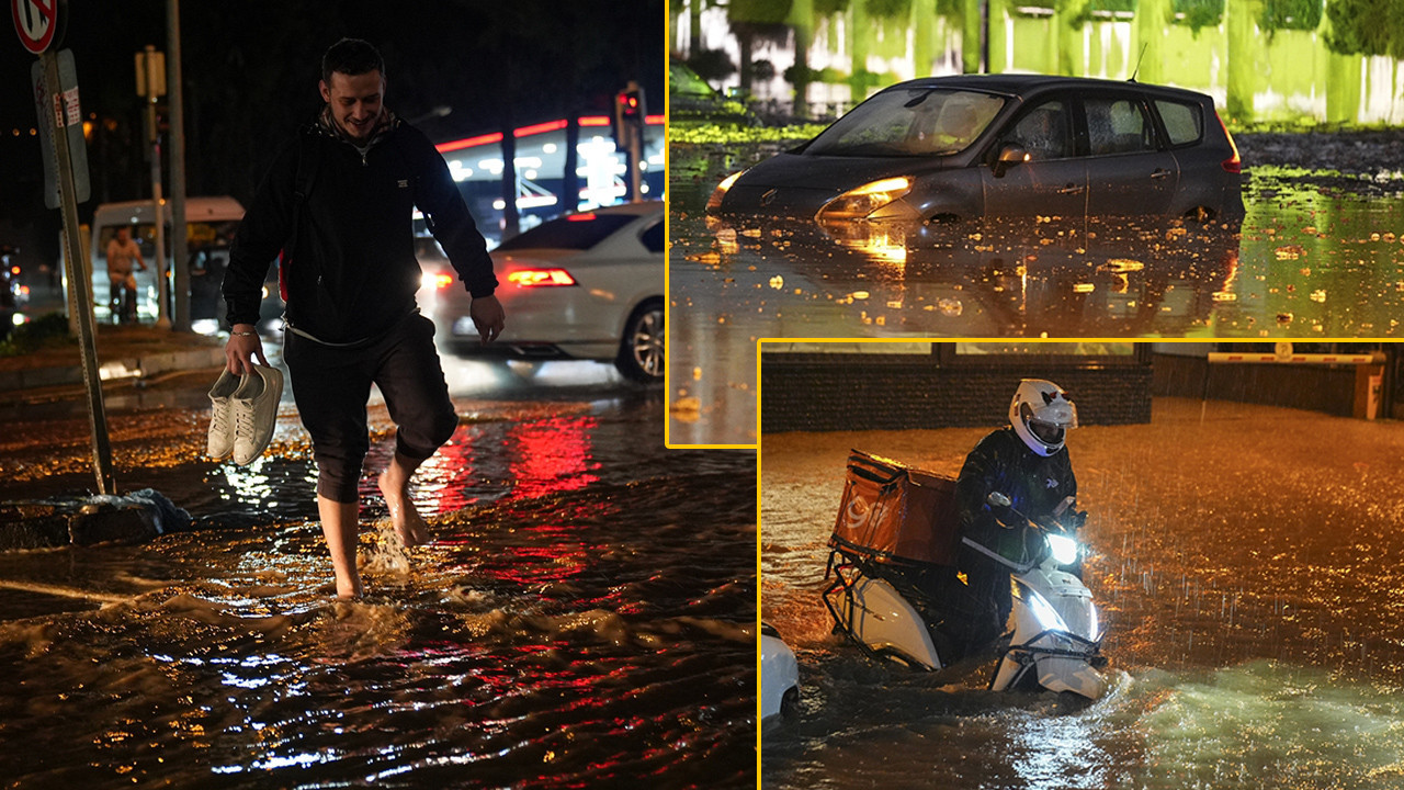 İzmir'de kuvvetli sağanak ve fırtına yaşamı olumsuz etkiledi! Araçlar suda yüzdü, dükkanlarda zarar büyük