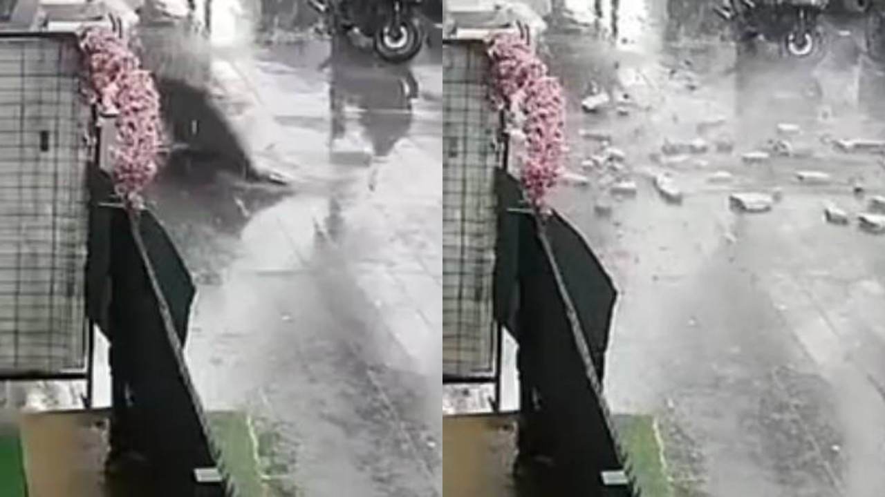 Küçükçekmece'de 5 katlı binanın dış cephesinden kopan parçalar sokağa düştü