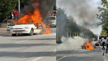 Kayseri'de seyir halindeki araç alev alınca çevredeki vatandaşlar çekmek için yarışa girdi!