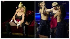 Madonna verdiği konserde kendisinden geçti! Kadın dansçısını dudağından öptü