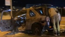 Bursa'da seyir halindeki jip yanarak küle döndü