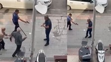 Bıçaklı saldırganı polis etkisiz hale getirdi, o anlar kamerada