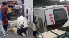Bursa'da vakaya giden ambulans takla attı