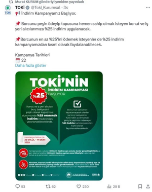 Bakan Kurum paylaştı! TOKİ'den yüzde 25 indirim kampanyası başladı - Resim : 1