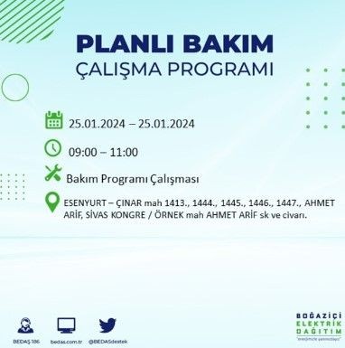 BEDAŞ 25 Ocak'ta İstanbul'un 19 ilçesinde elektrik kesintisi olacağını duyurdu - Resim: 22