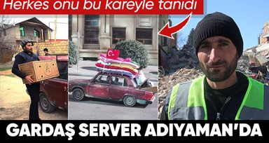 Eski aracına taktığı Türk bayrağıyla köy köy yardım toplayan Azerbaycanlı Server Beşirli Adıyaman'a geldi