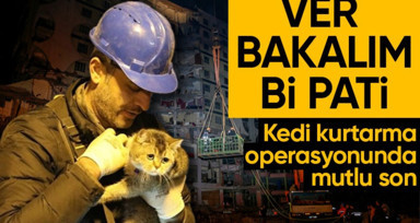 Galeria İş Merkezi ve üstündeki sitede mahsur kalan kediyi ekipler kurtarıyor