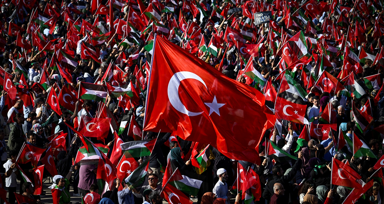 Cumhurbaşkanı Recep Tayyip Erdoğan'ın da katıldığı Büyük Filistin Mitingi'ne yoğun ilgi!