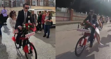 Gelin bisiklete bindi, 'ya nasip' dedi
