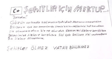 Koruma altındaki çocuklardan Mehmetçiğe duygulandıran mektup: Her zaman bizim kalbimizdesiniz, inşallah bir gün cennette buluşuruz