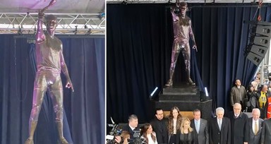 Eda Erdem'in heykeli sosyal medyada erkeğe benzetildi! Törene damga vuran konuşma