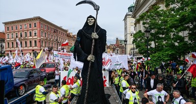 Polonyalı çiftçilerden cellatlı protesto! AB ithalatı askıya almıştı