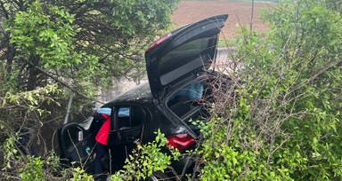 TEM Otoyolu'nda bariyerleri aşan araç, şarampole devrildi