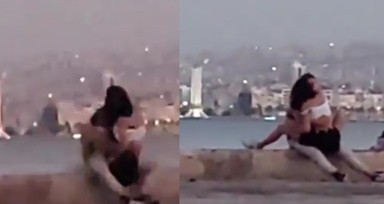İzmir Alsancak'ta cinsel ilişki rezaleti! Etraftaki insanlara aldırış etmediler | O anlar kamerada
