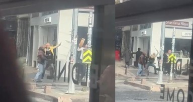 Beyoğlu'nda kılıçlı saldırı kamerada! Sandalye ile canını korudu