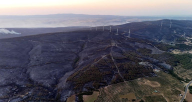 Tekirdağ Şarköy'de orman yangınının büyüklüğünü gösteren kareler