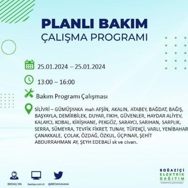 BEDAŞ 25 Ocak'ta İstanbul'un 19 ilçesinde elektrik kesintisi olacağını duyurdu - Resim: 5
