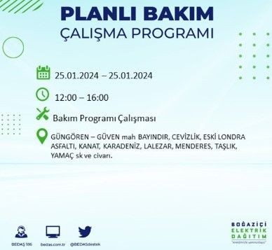 BEDAŞ 25 Ocak'ta İstanbul'un 19 ilçesinde elektrik kesintisi olacağını duyurdu - Resim: 13