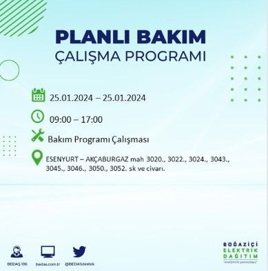 BEDAŞ 25 Ocak'ta İstanbul'un 19 ilçesinde elektrik kesintisi olacağını duyurdu - Resim: 23