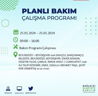 BEDAŞ 25 Ocak'ta İstanbul'un 19 ilçesinde elektrik kesintisi olacağını duyurdu - Resim: 28