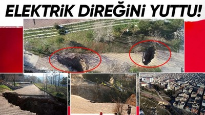 Gaziantep'te bulunan bir parkta oluşan dev çukurlar görenleri şaşırttı: 10 metre derinliğindeki 3 çukurun içine elektrik direği düştü!