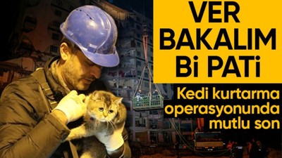 Galeria İş Merkezi ve üstündeki sitede mahsur kalan kediyi ekipler kurtarıyor