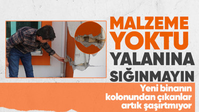 Malatya'dan gelen görüntüler artık şaşırtmıyor: Yeni binanın kolon ve kiriş aralarında tahta parçaları çıktı