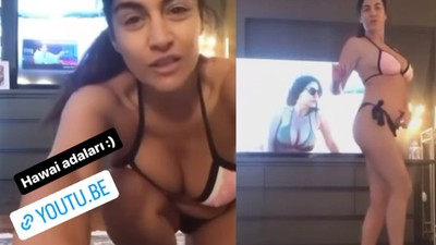 O şimdi asker şarkısıyla tanınan Tuğba Ekinci evinde bikiniyle dans etti! O anlar kamerada