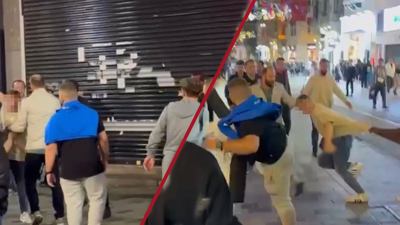 Taksim'de saç ektirme kavgası kamerada! İstiklal caddesini birbirine kattılar