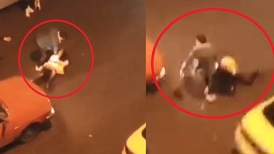 Sokak ortasında akılalmaz görüntüler... Saçından tuttuğu kadını tekme tokat dövdü