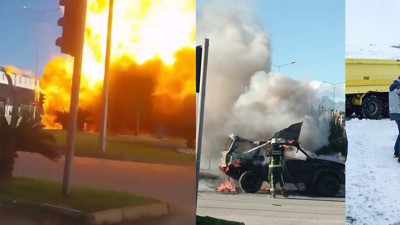 Antalya'da yanan araba bomba gibi patladı