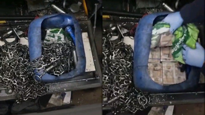 Halat zincirler altına gizlenmiş 392 bin sterlin yakalandı