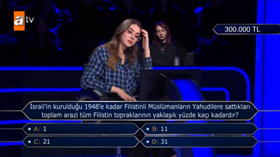 Kim Milyoner Olmak İster'e damga vuran soru: Yahudiler'e satılan Filistin toprakları...