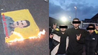 Son Dakika: Belçika'da Abdullah Öcalan posteri açıp PKK propagandası yapan şahıslara Türk vatandaştan tepki