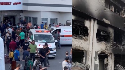 Gazze'deki Şifa Hastanesi'nin saldırılar öncesindeki ve sonrasındaki hali birleştirildi