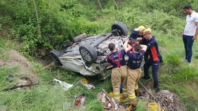 70 metreden şarampole uçan sürücünün burnu bile kanamadı