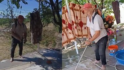 Elazığlı vatandaş ot biçme makinesini halı yıkama makinesine çevirdi