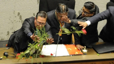 Mecliste domatesli saldırı: Başkan yardımcısını konuşturmadılar