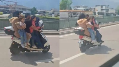 Bursa’da 5 kişilik ailenin motosikletle yolculuğu kamerada