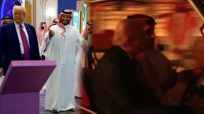 Prens Selman şoför koltuğunda! Misafiri Donald Trump'ı golf arabasıyla yemeğe çıkardı