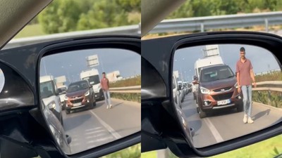Tek kişilik dev eylem: Emniyet şeridini ihlal edenleri, yürüyerek cezalandırdı