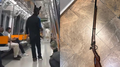 Sarıyer'de metroda elinde tüfekle gezen tavşan kostümlü kişi gözaltına alındı