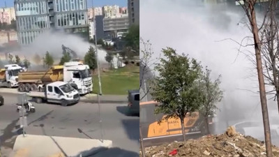Kağıthane'de İSKİ'nin çalışması sırasında isale borusu patladı