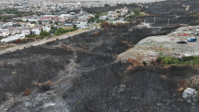 İzmir'deki orman yangınında yanan alanlar havadan görüntülendi