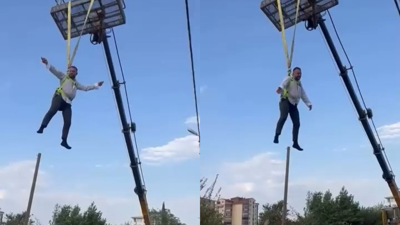 Bursa'da damadı vinçte sallandırdılar