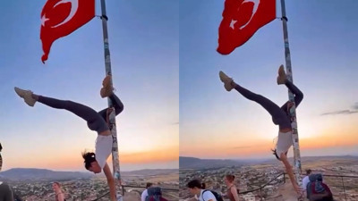 Yabancı turistin bayrak direğiyle yaptığı tepki çekti